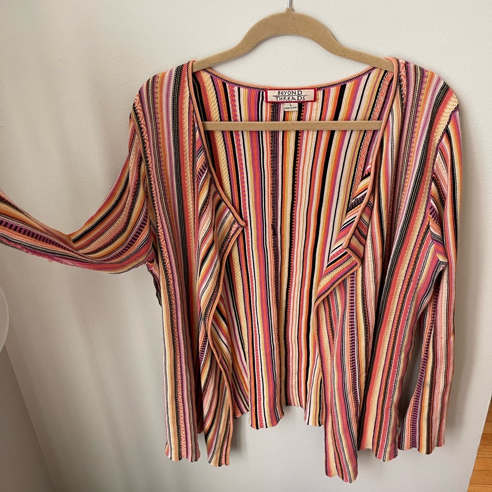 Beyond Threads Multicolor Striped Sweater Open Ca… - image 2